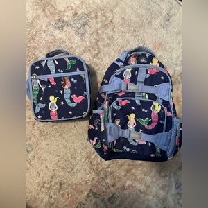Pottery Barn Kids Navy Mermaid Backpack and Lunchbox